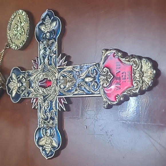 Kurt Adler Vatican Library Collection Enamel Pearls Cross Ornament Red/Blue - Picture 3 of 8